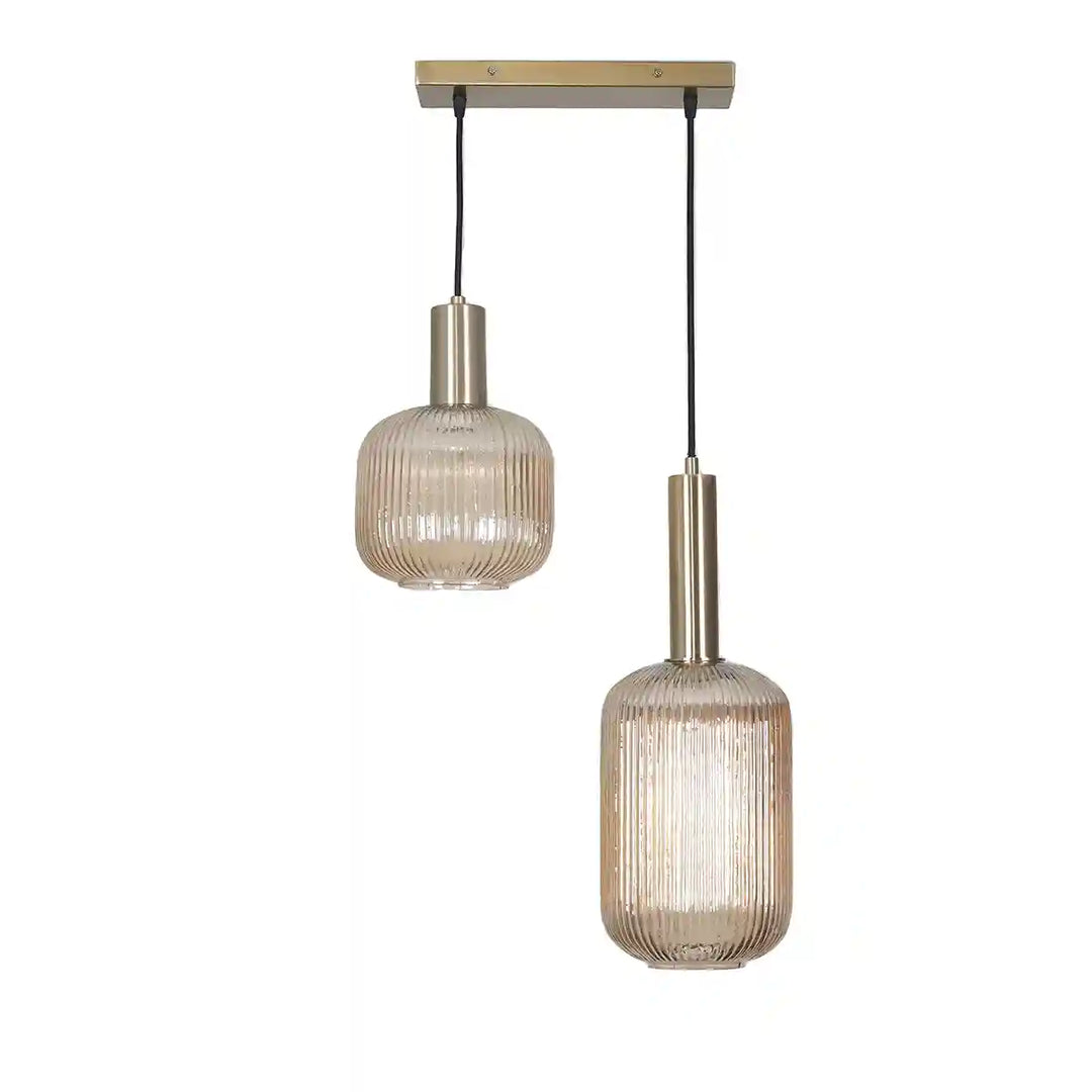 Maloto 2 Light Amber Luster and Brass Hanging Pendant Light