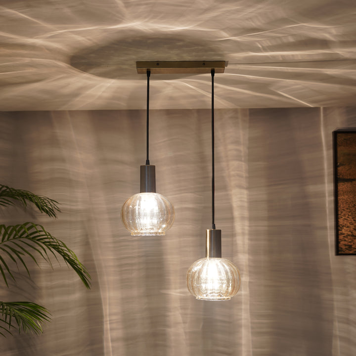 OPALINE 2 Light Globe Linear Cluster Hanging Pendant Light