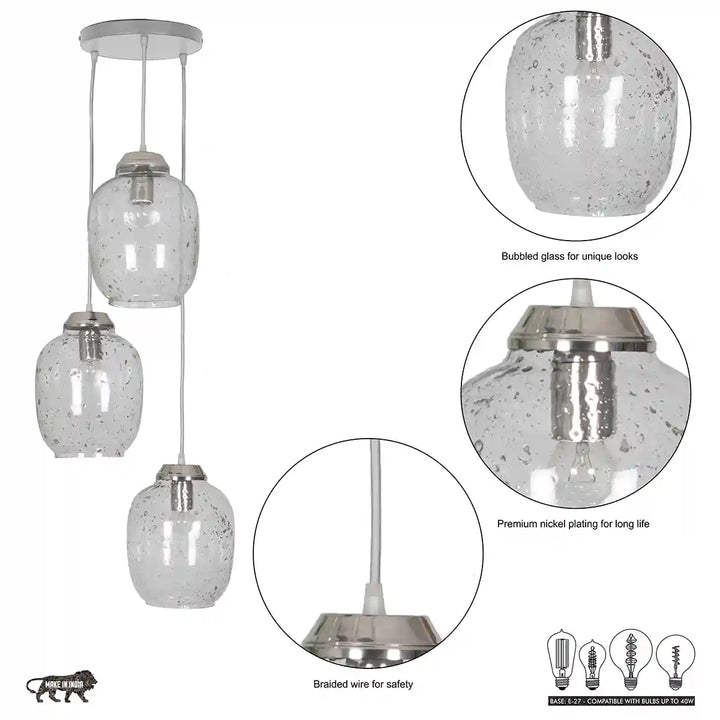 Zara 3 Light Water Drop Transparent Glass Pendant Light