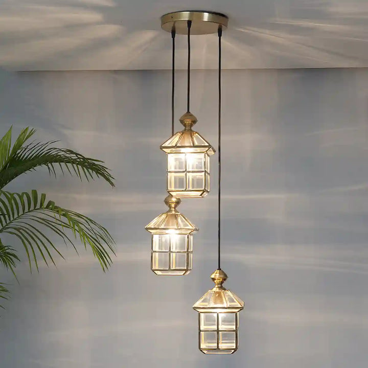 Oyager 3 Light Ceiling Pendant in Antique Brass Finish