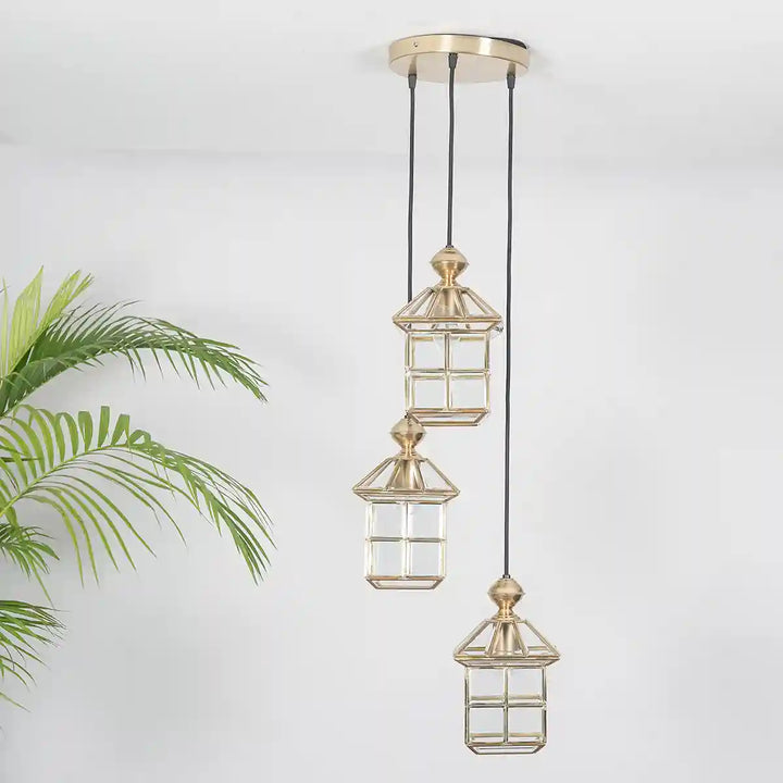 Oyager 3 Light Ceiling Pendant in Antique Brass Finish