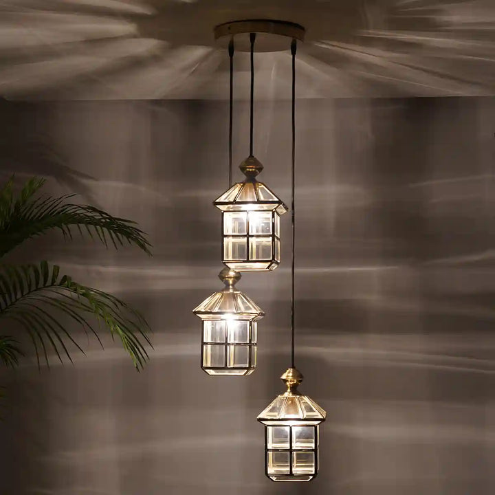 Oyager 3 Light Ceiling Pendant in Antique Brass Finish