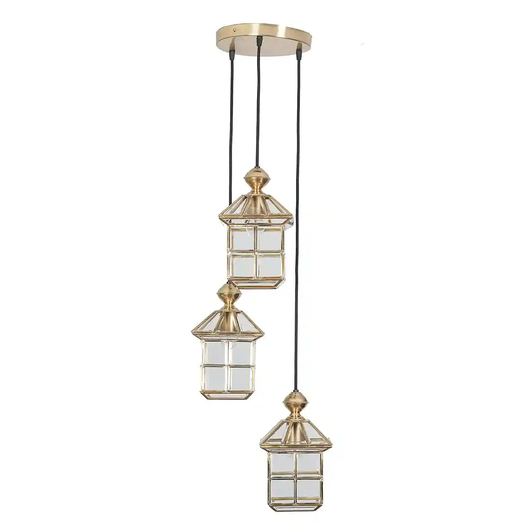 Oyager 3 Light Ceiling Pendant in Antique Brass Finish