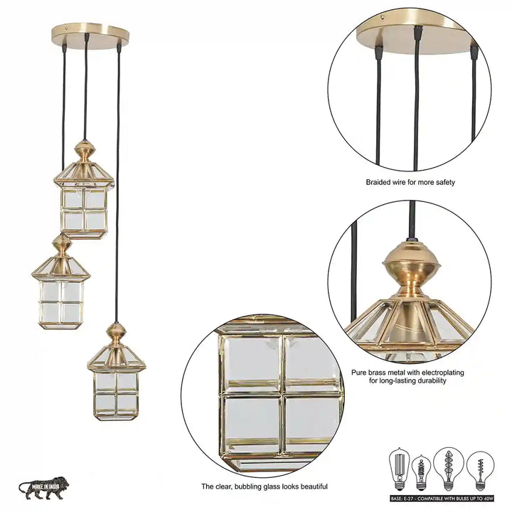 Oyager 3 Light Ceiling Pendant in Antique Brass Finish