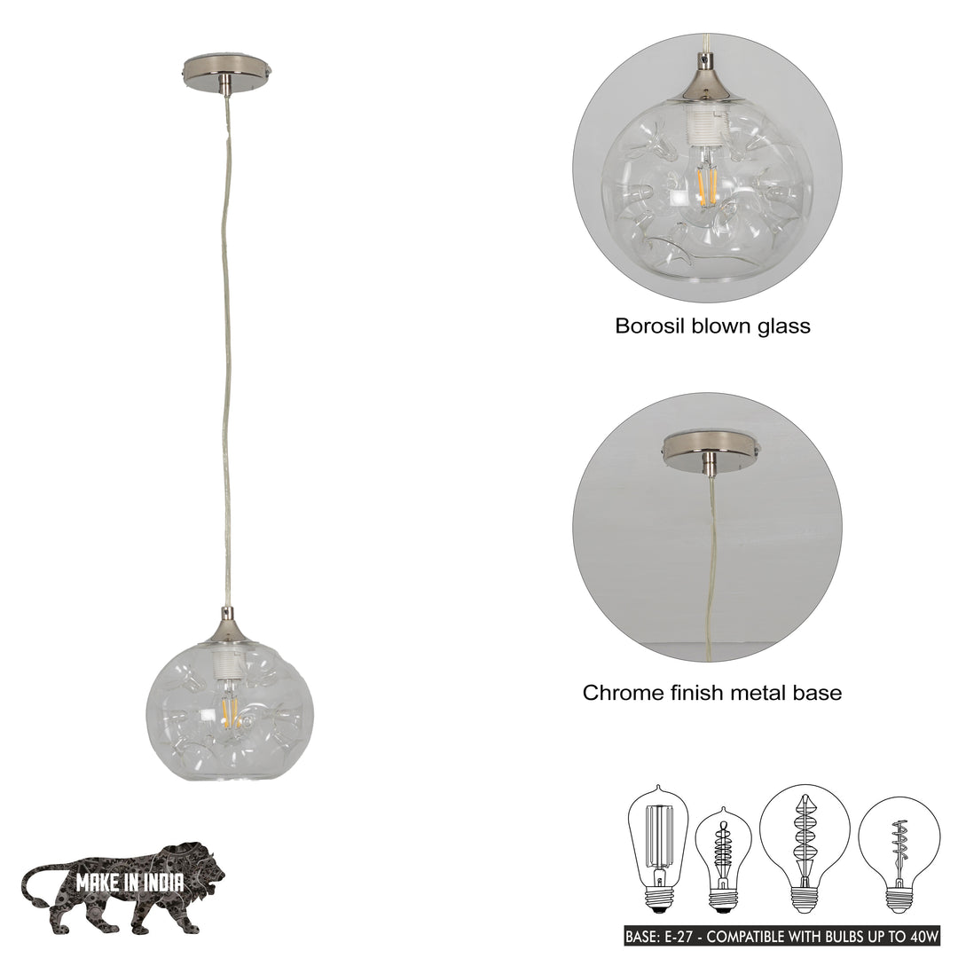 SAVANNAH Modern Single-Light Ceiling Pendant In Stainless Steel With Clear Glass Shade