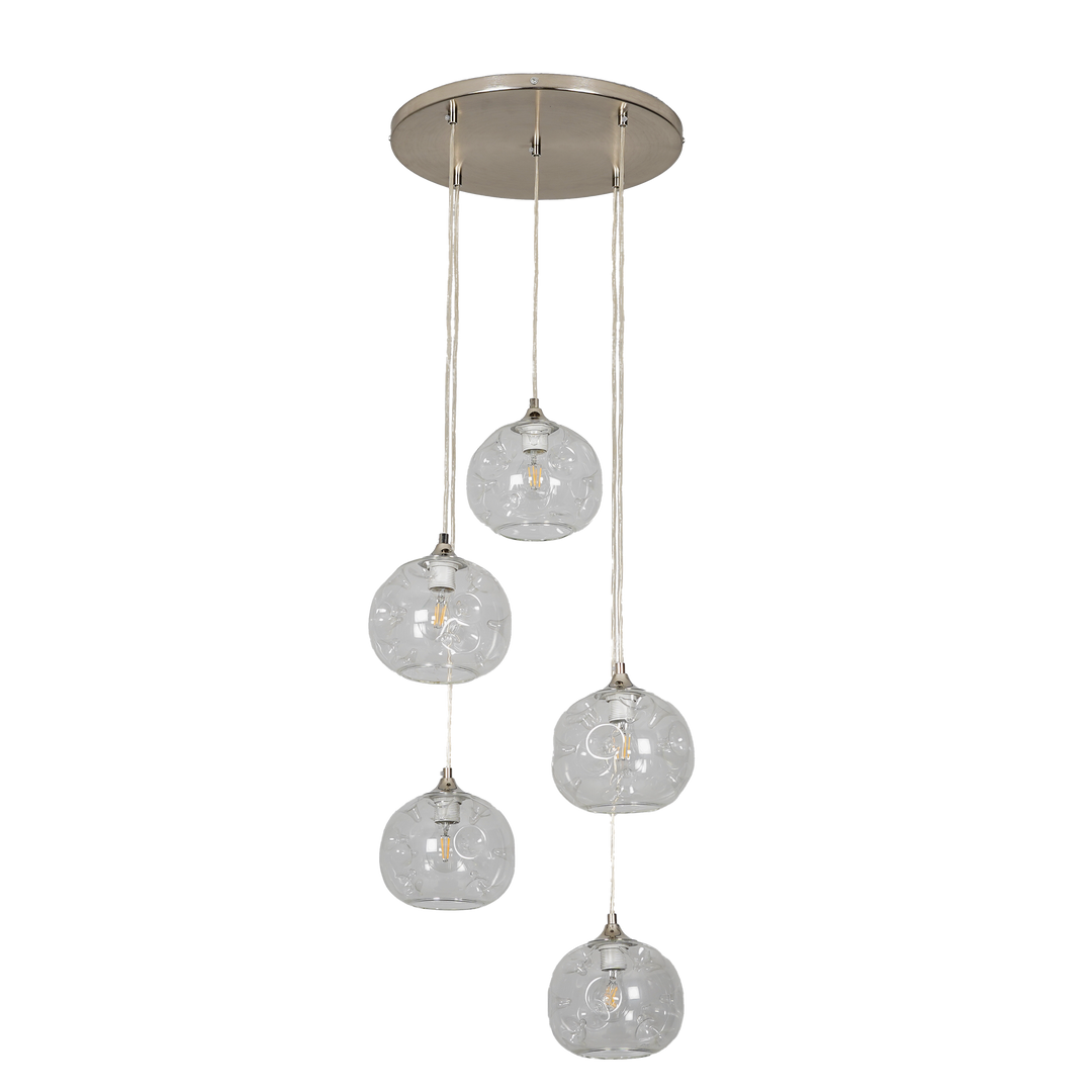 SAVANNAH Modern Five-Light Ceiling Pendant In Stainless Steel With Clear Glass Shade