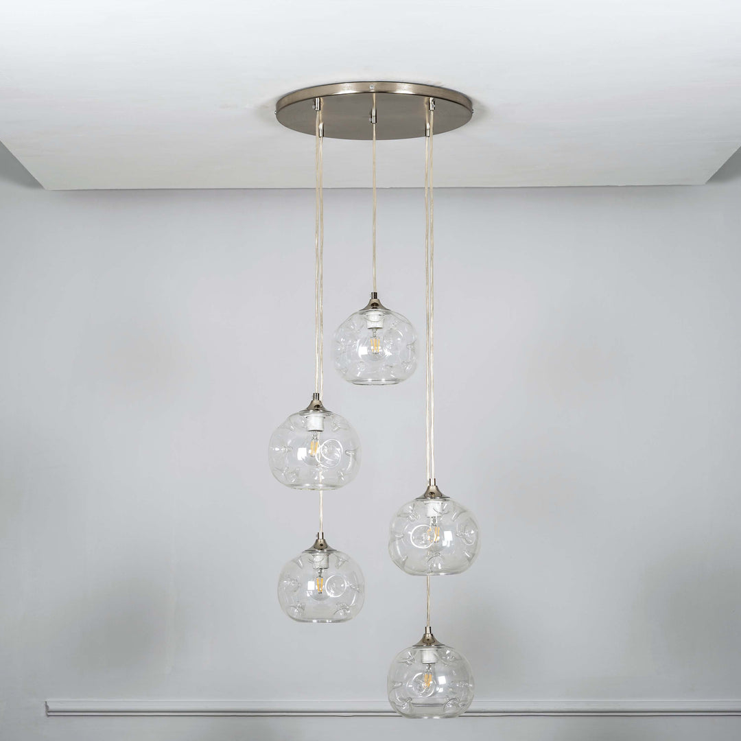 SAVANNAH Modern Five-Light Ceiling Pendant In Stainless Steel With Clear Glass Shade