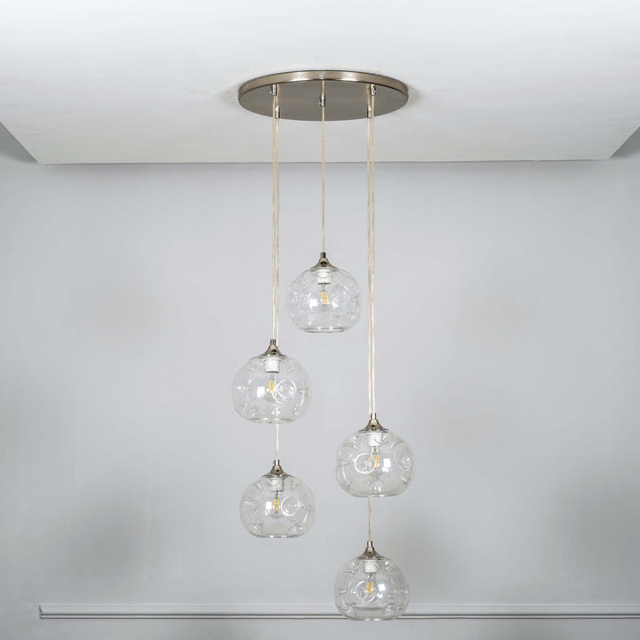 SAVANNAH Modern Five-Light Ceiling Pendant In Stainless Steel With Clear Glass Shade