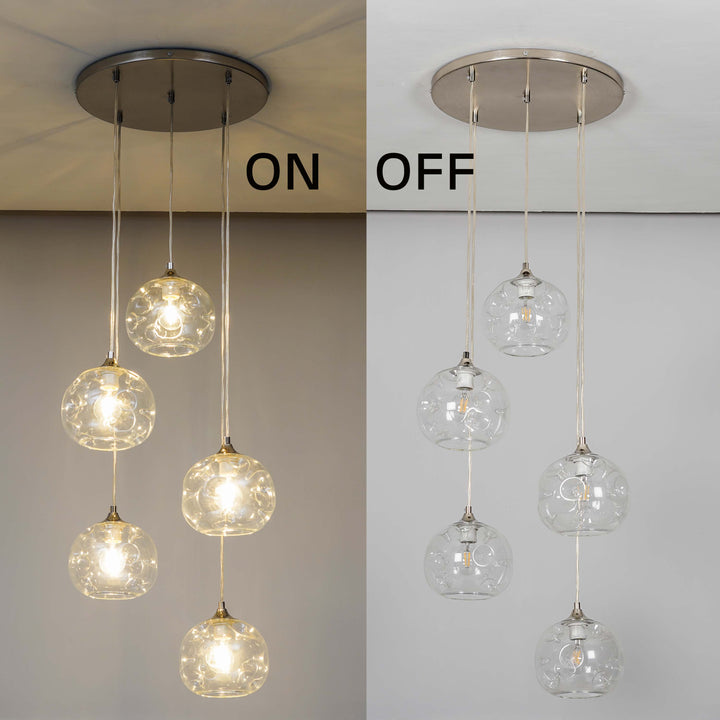 SAVANNAH Modern Five-Light Ceiling Pendant In Stainless Steel With Clear Glass Shade