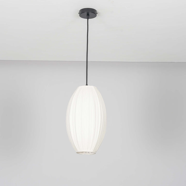 PORCELAIN Modern Single-Light Ceiling Pendant Lamp with White Fabric Shade