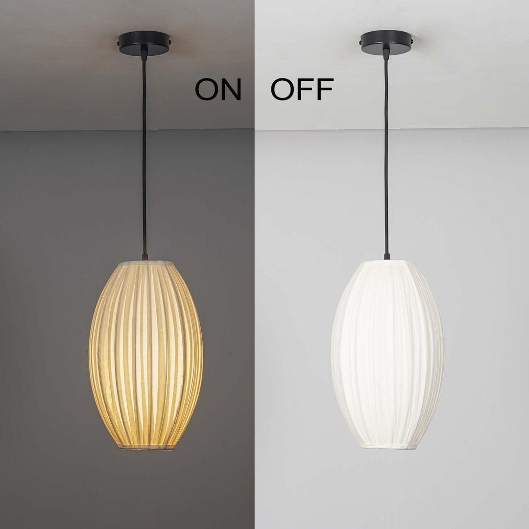PORCELAIN Modern Single-Light Ceiling Pendant Lamp with White Fabric Shade