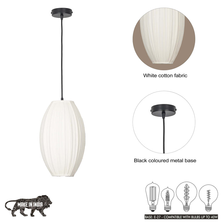 PORCELAIN Modern Single-Light Ceiling Pendant Lamp with White Fabric Shade