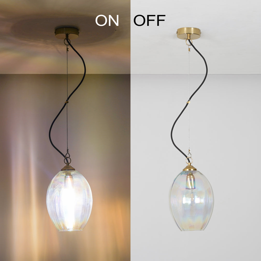 ELVANA Premium Iridescent Glass Pendant Light with Brass Finish