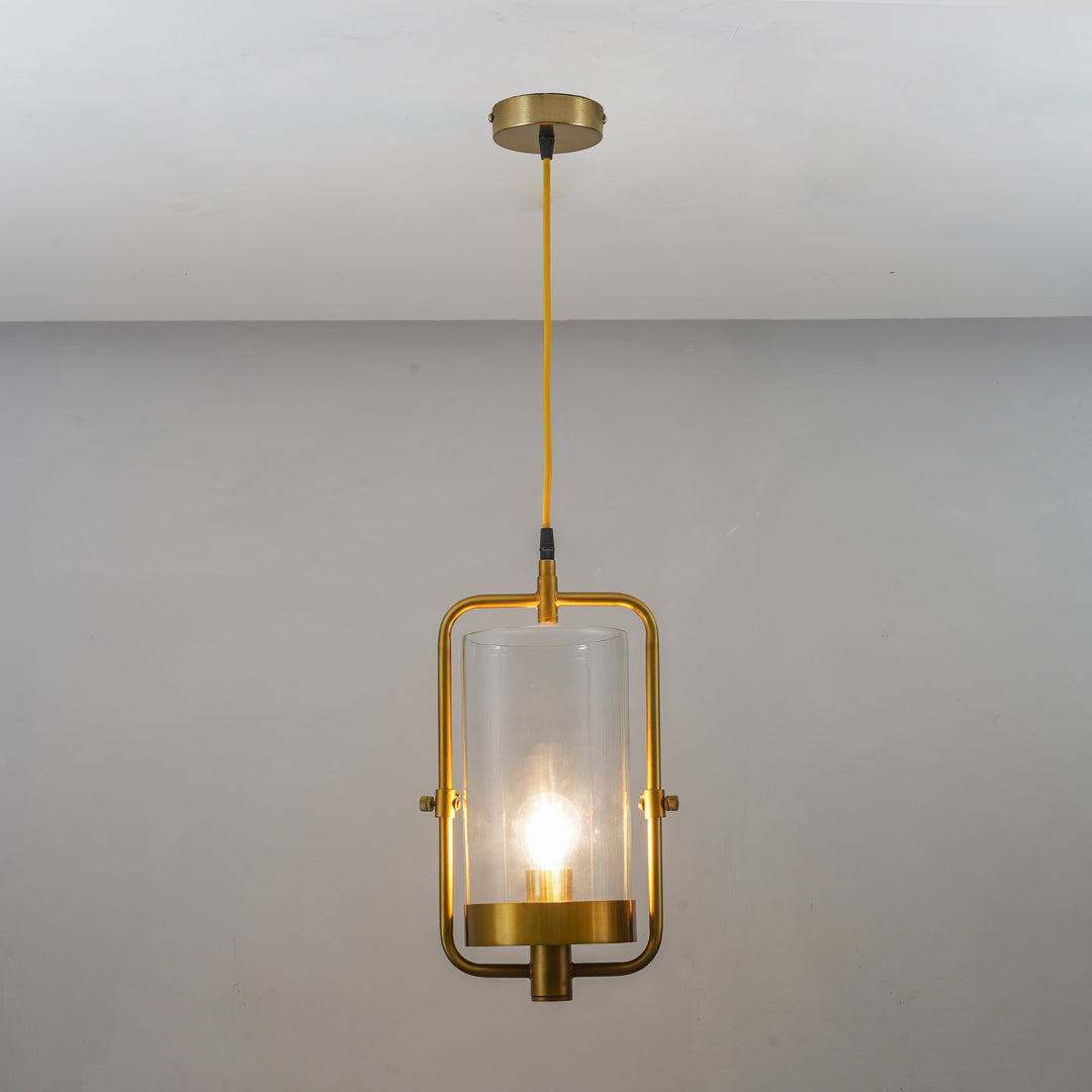 JUNIT Clear Glass & Brass Finish Metal Hanging Pendant Light