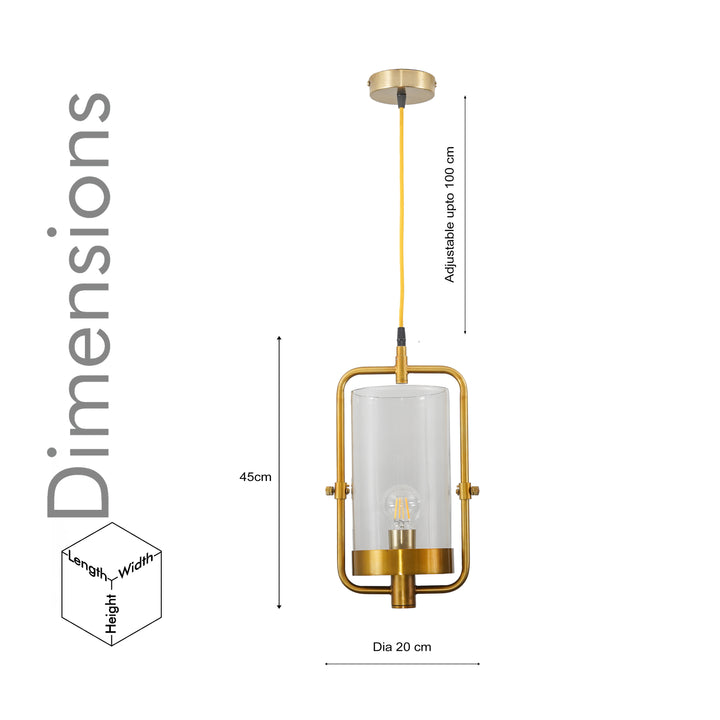 JUNIT Clear Glass & Brass Finish Metal Hanging Pendant Light