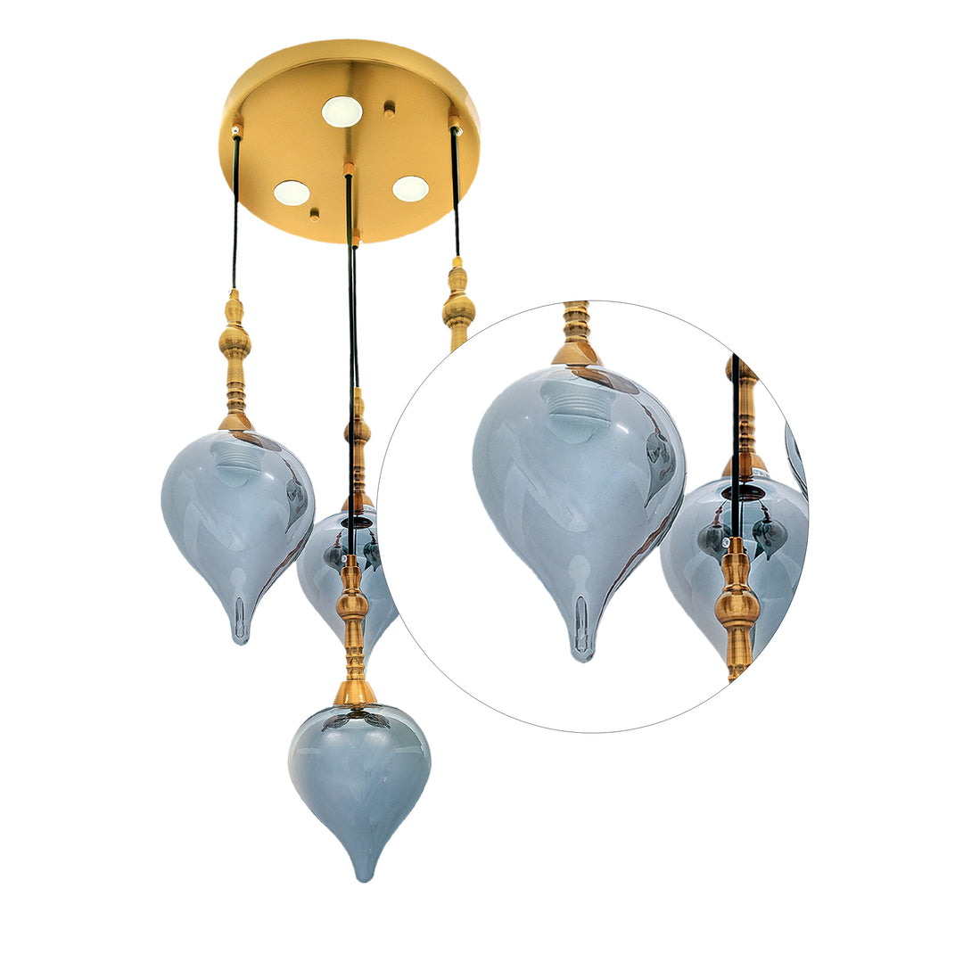 Odyssey Quatrro Smoke Luster and Brushed Brass Hanging Cluster Light