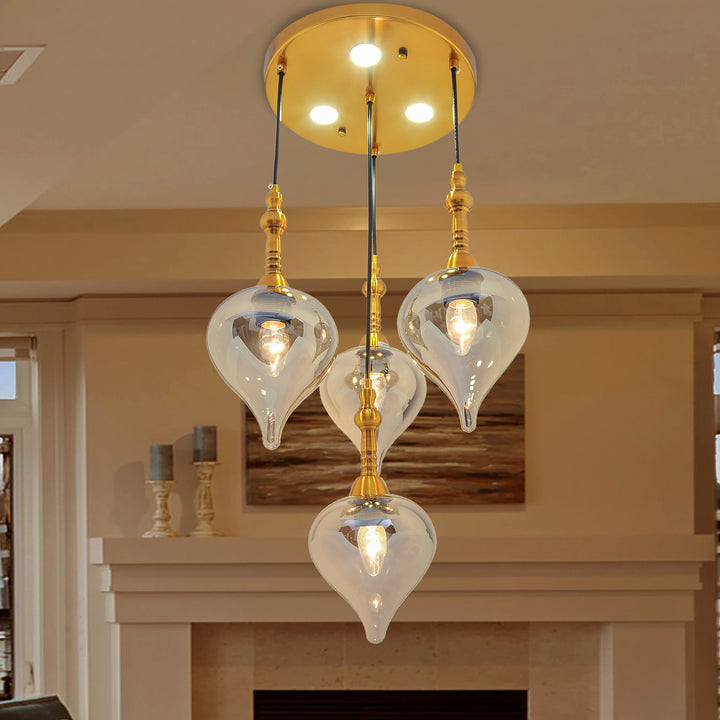 Odyssey Quatrro Smoke Luster and Brushed Brass Hanging Cluster Light