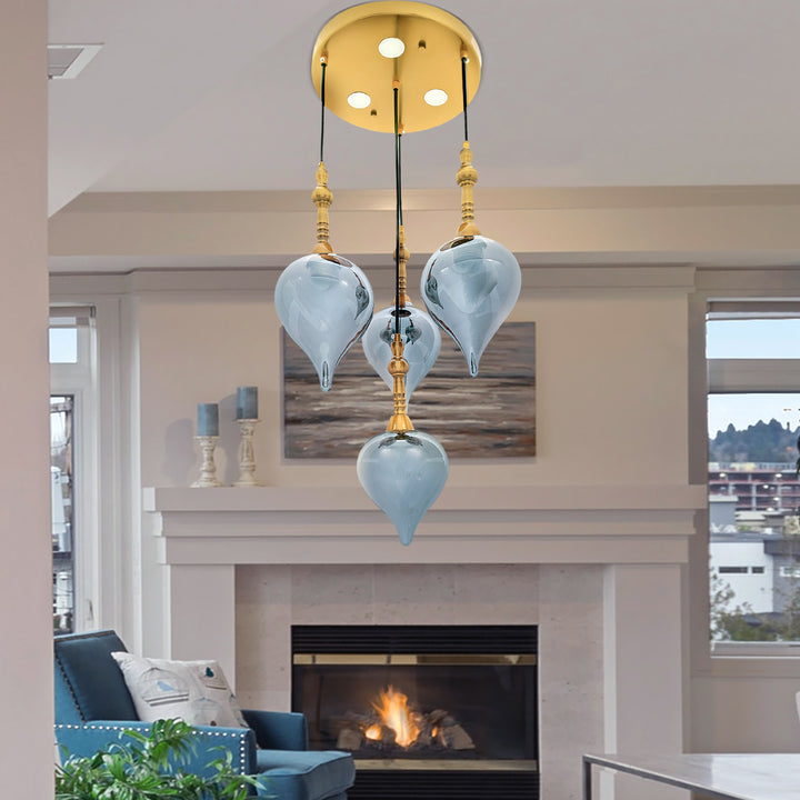 Odyssey Quatrro Smoke Luster and Brushed Brass Hanging Cluster Light