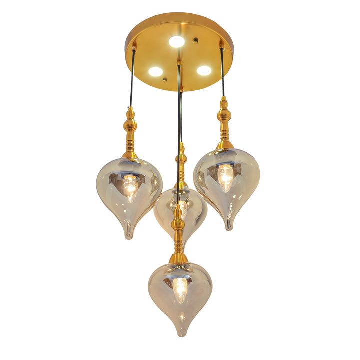 Odyssey Quatrro Smoke Luster and Brushed Brass Hanging Cluster Light