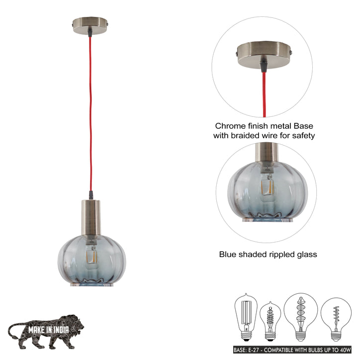 OPALINE Blue Glass Globe Single Light Hanging Light