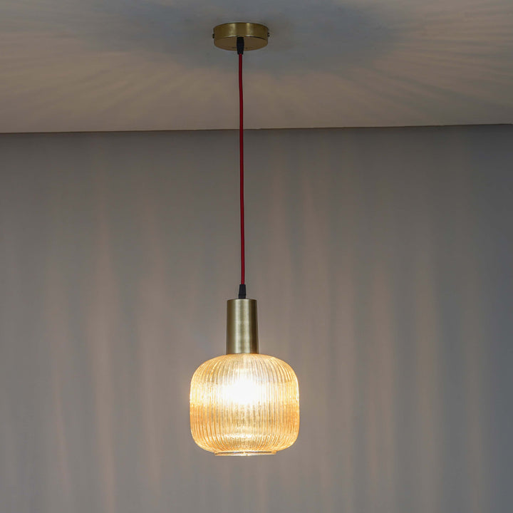 DEMARIUS Amber Glass Single Light Hanging Pendant Light