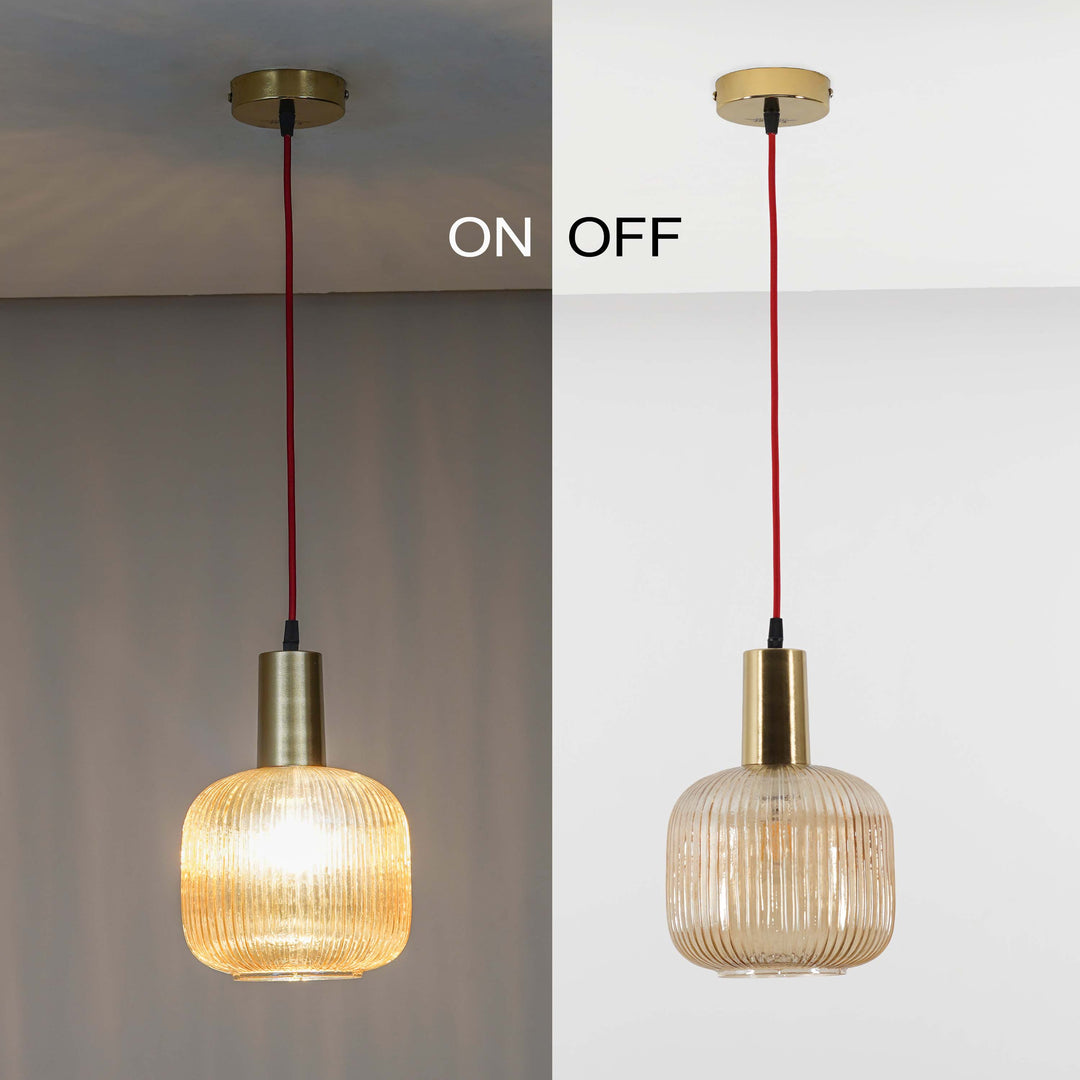 DEMARIUS Amber Glass Single Light Hanging Pendant Light
