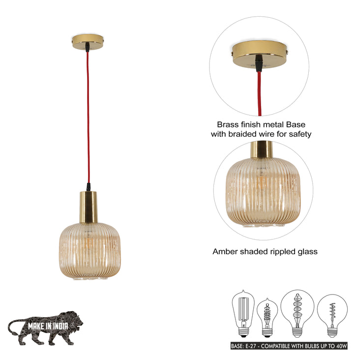 DEMARIUS Amber Glass Single Light Hanging Pendant Light