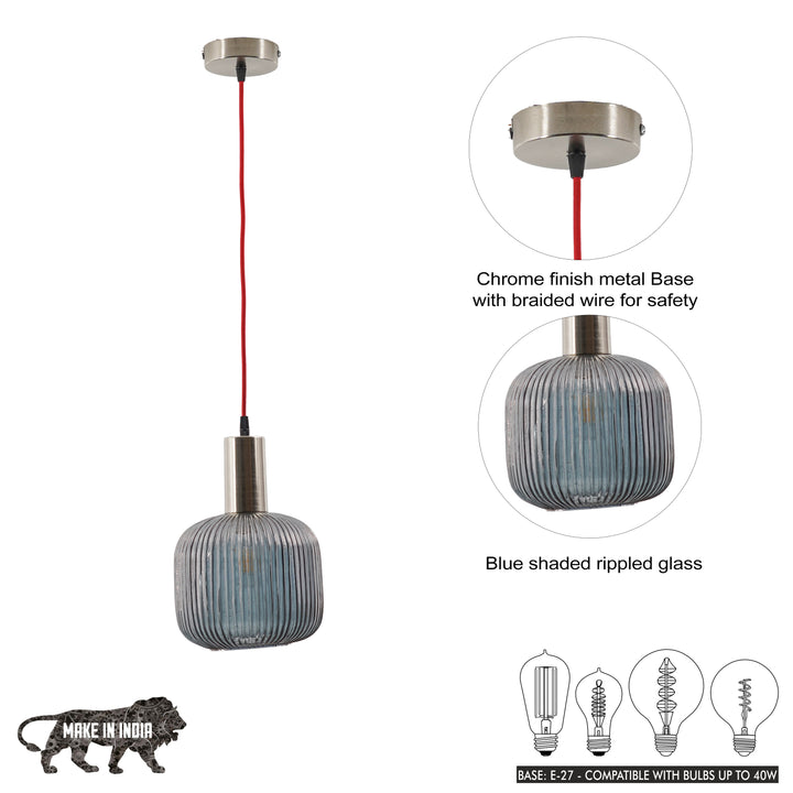 DEMARIUS Blue Glass Single Light Hanging Pendant Light