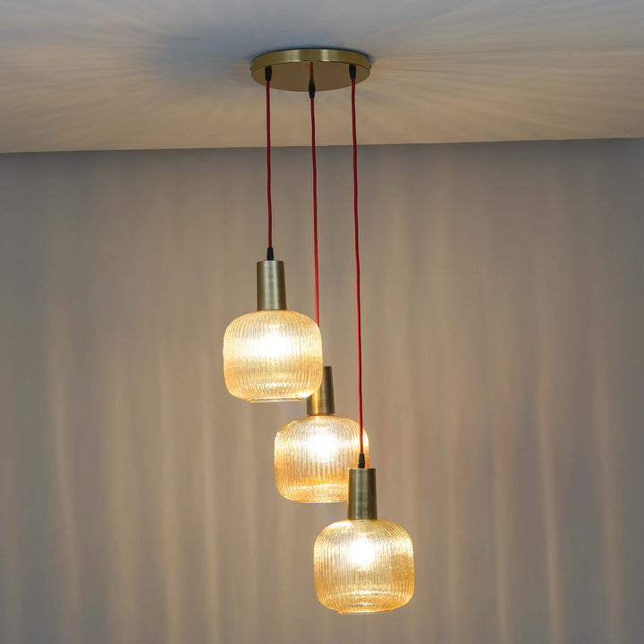 DEMARIUS Amber Glass Cluster Round Hanging Pendant Light