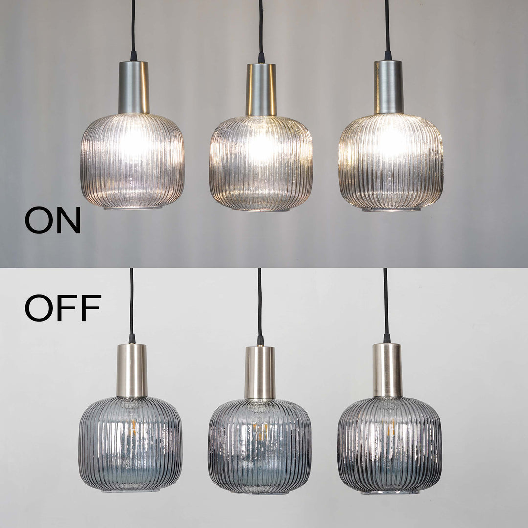 DEMARIUS Linear Cluster Hanging Pendant Light In Blue Glass And Chrome Finish Metal