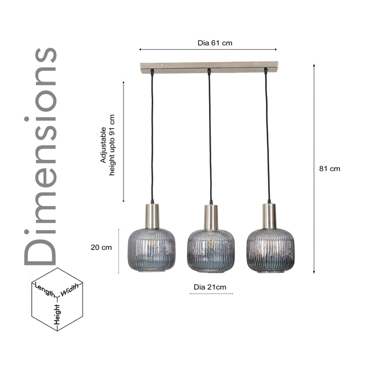 DEMARIUS Linear Cluster Hanging Pendant Light In Blue Glass And Chrome Finish Metal