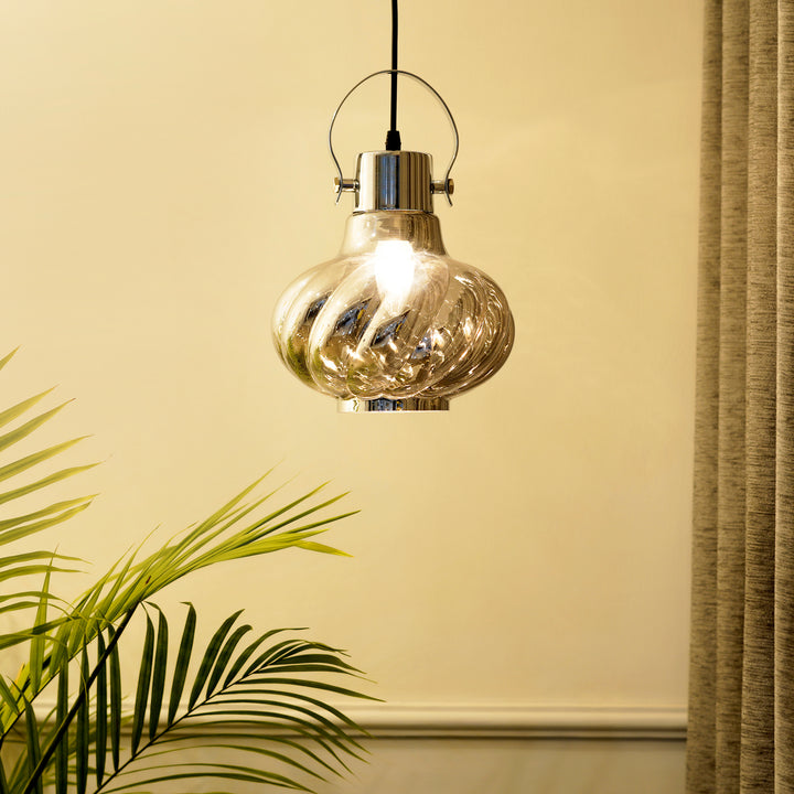 Agatha Smoke Glass & Metal Single Light Hanging Light