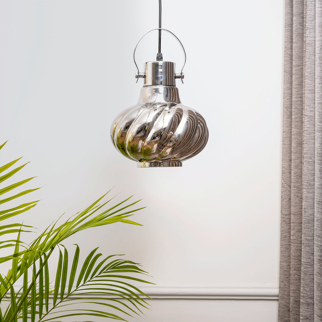 Agatha Smoke Glass & Metal Single Light Hanging Light