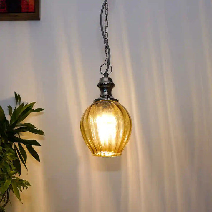 Esarosa amber glass and metal hanging light