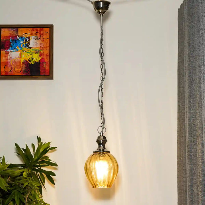 Esarosa amber glass and metal hanging light