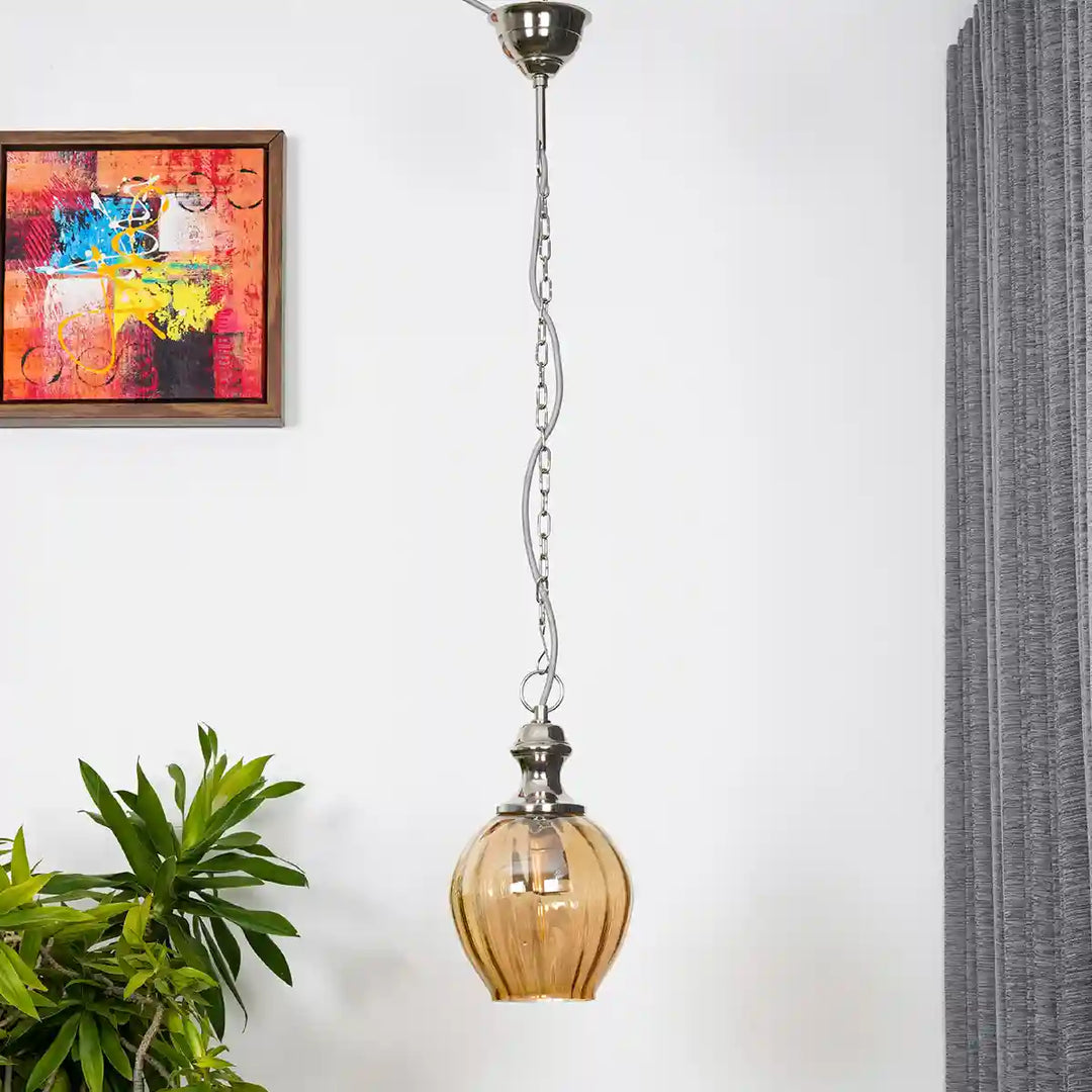 Esarosa amber glass and metal hanging light