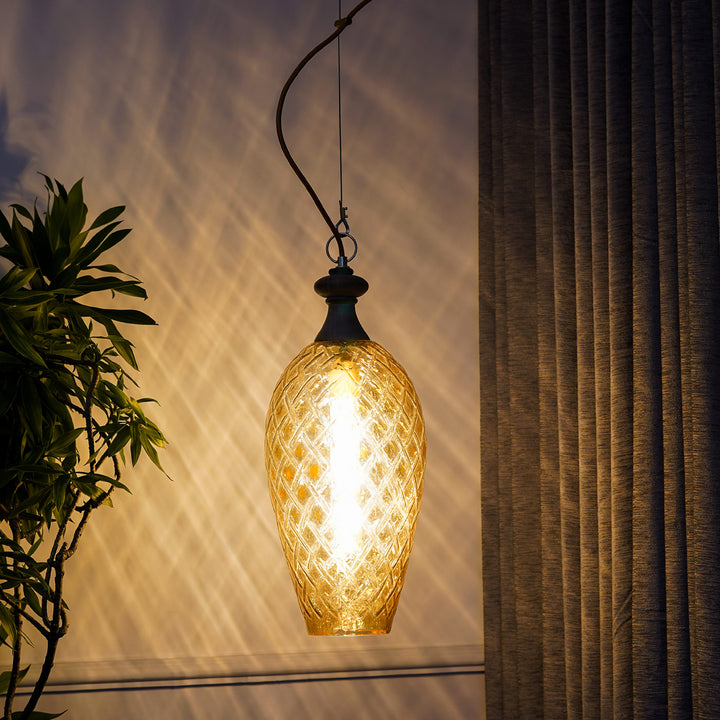 Majani Single Light Rattan Pendant In Amber & Brass Finish