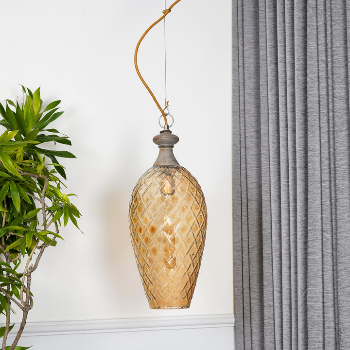 Majani Single Light Rattan Pendant In Amber & Brass Finish