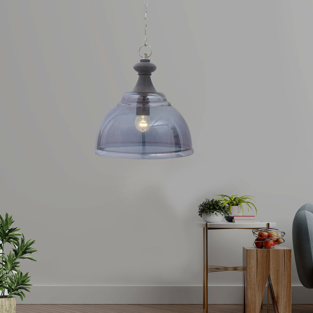 BASKIN Smoke Glass & Grey Finish Wood Pendant Light