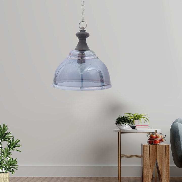 BASKIN Smoke Glass & Grey Finish Wood Pendant Light