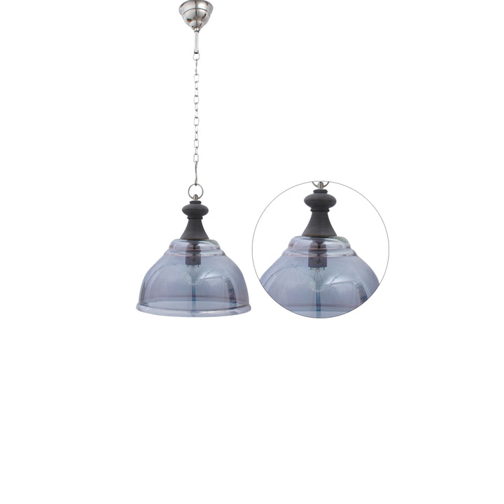 BASKIN Smoke Glass & Grey Finish Wood Pendant Light