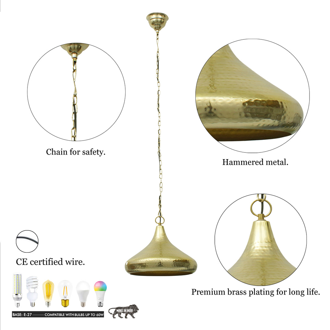 CENTURY Modern Hammered Dome Pendant Light in Brass Finish Metal | E27 Holder | Filament LED Bulb Included | Decorative Ceiling Hanging Light for Dining Room, Kitchen Island, Living Room, Bedroom & Café (Copy)
