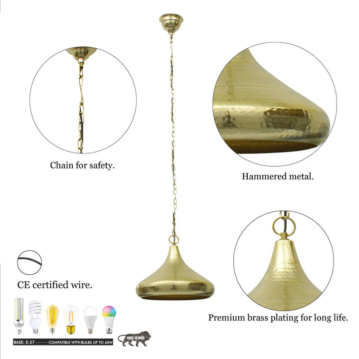 CENTURY Modern Hammered Dome Pendant Light in Brass Finish Metal | E27 Holder | Filament LED Bulb Included | Decorative Ceiling Hanging Light for Dining Room, Kitchen Island, Living Room, Bedroom & Café (Copy)