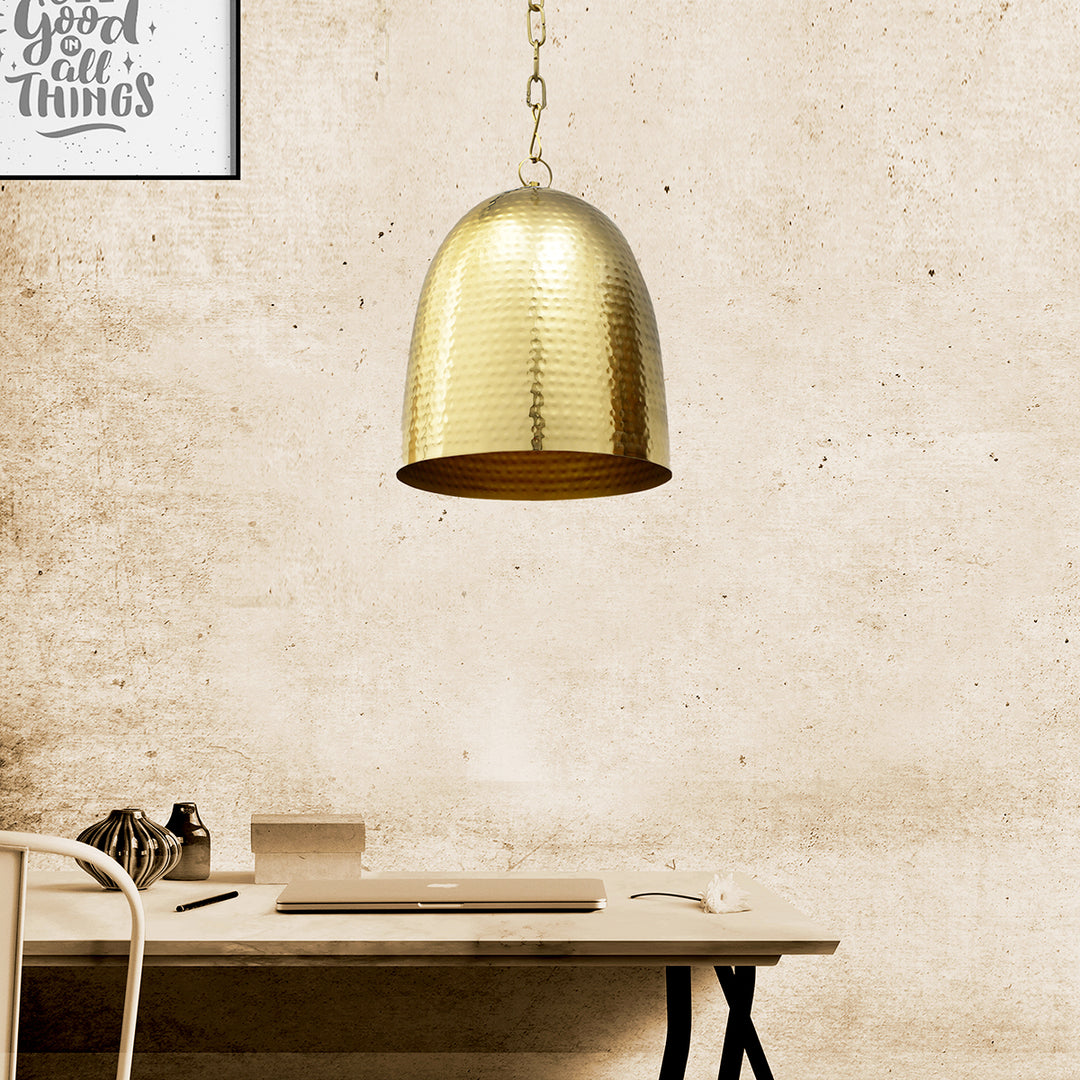 MALIA Modern Hammered Dome Pendant Light in Brass Finish Metal | E27 Holder | Filament LED Bulb Included | Decorative Ceiling Hanging Light for Dining Room, Kitchen Island, Living Room, Bedroom & Café