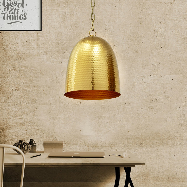 MALIA Modern Hammered Dome Pendant Light in Brass Finish Metal | E27 Holder | Filament LED Bulb Included | Decorative Ceiling Hanging Light for Dining Room, Kitchen Island, Living Room, Bedroom & Café