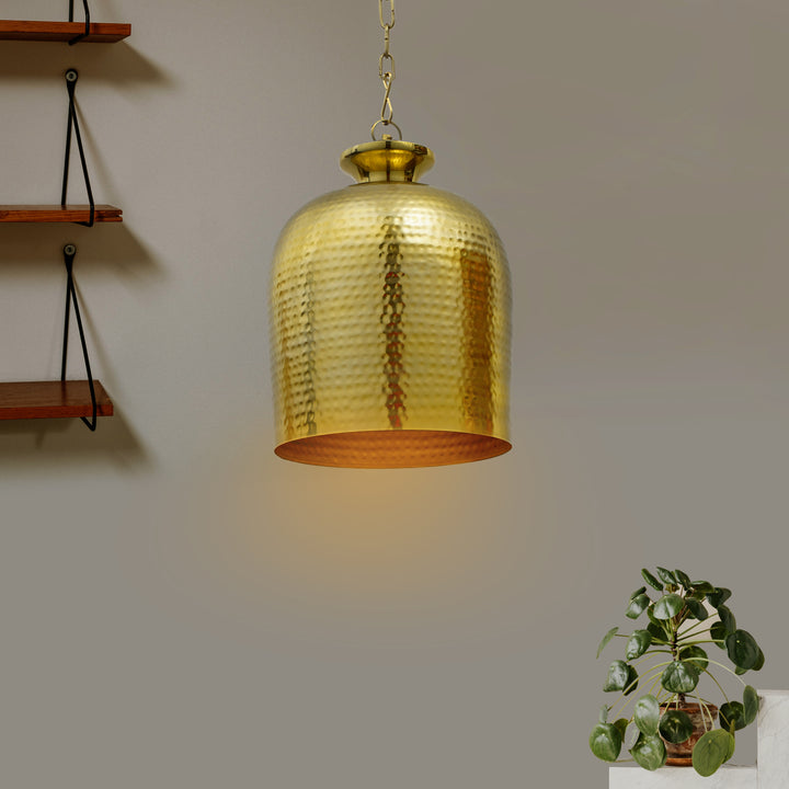YOKO Modern Hammered Bell Pendant Light in Brass Finish Metal | E27 Holder | Decorative Ceiling Hanging Light for Dining Room, Kitchen Island, Living Room, Bedroom, Café & Restaurant