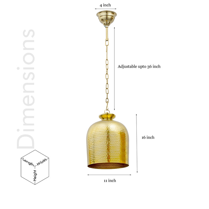 YOKO Modern Hammered Bell Pendant Light in Brass Finish Metal | E27 Holder | Decorative Ceiling Hanging Light for Dining Room, Kitchen Island, Living Room, Bedroom, Café & Restaurant