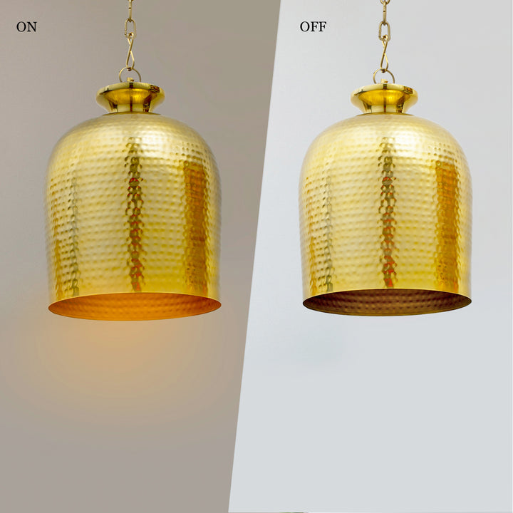 YOKO Modern Hammered Bell Pendant Light in Brass Finish Metal | E27 Holder | Decorative Ceiling Hanging Light for Dining Room, Kitchen Island, Living Room, Bedroom, Café & Restaurant