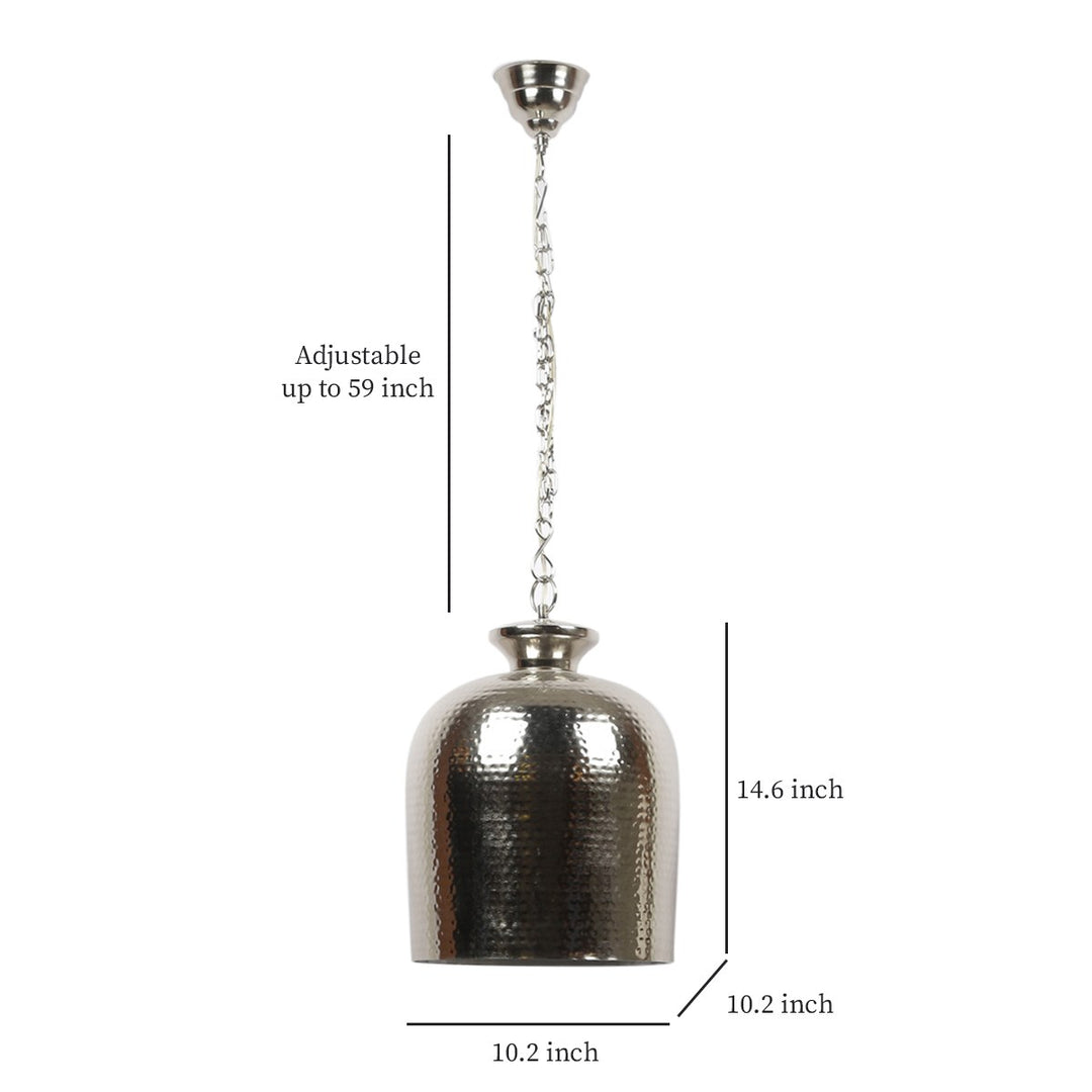 YOKO Modern Hammered Bell Pendant Light in Nickel Finish Metal | E27 Holder | Decorative Ceiling Hanging Light for Dining Room, Kitchen Island, Living Room, Bedroom, Café & Restaurant