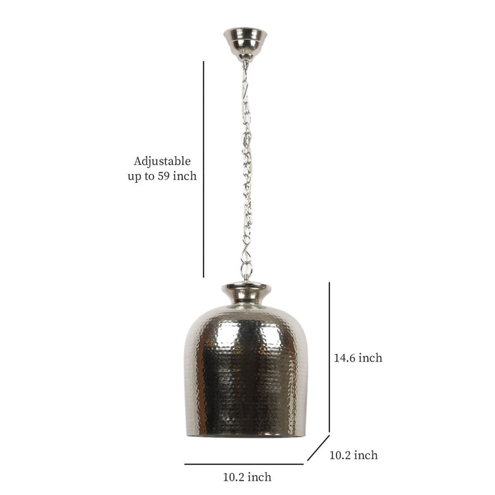 YOKO Modern Hammered Bell Pendant Light in Nickel Finish Metal | E27 Holder | Decorative Ceiling Hanging Light for Dining Room, Kitchen Island, Living Room, Bedroom, Café & Restaurant
